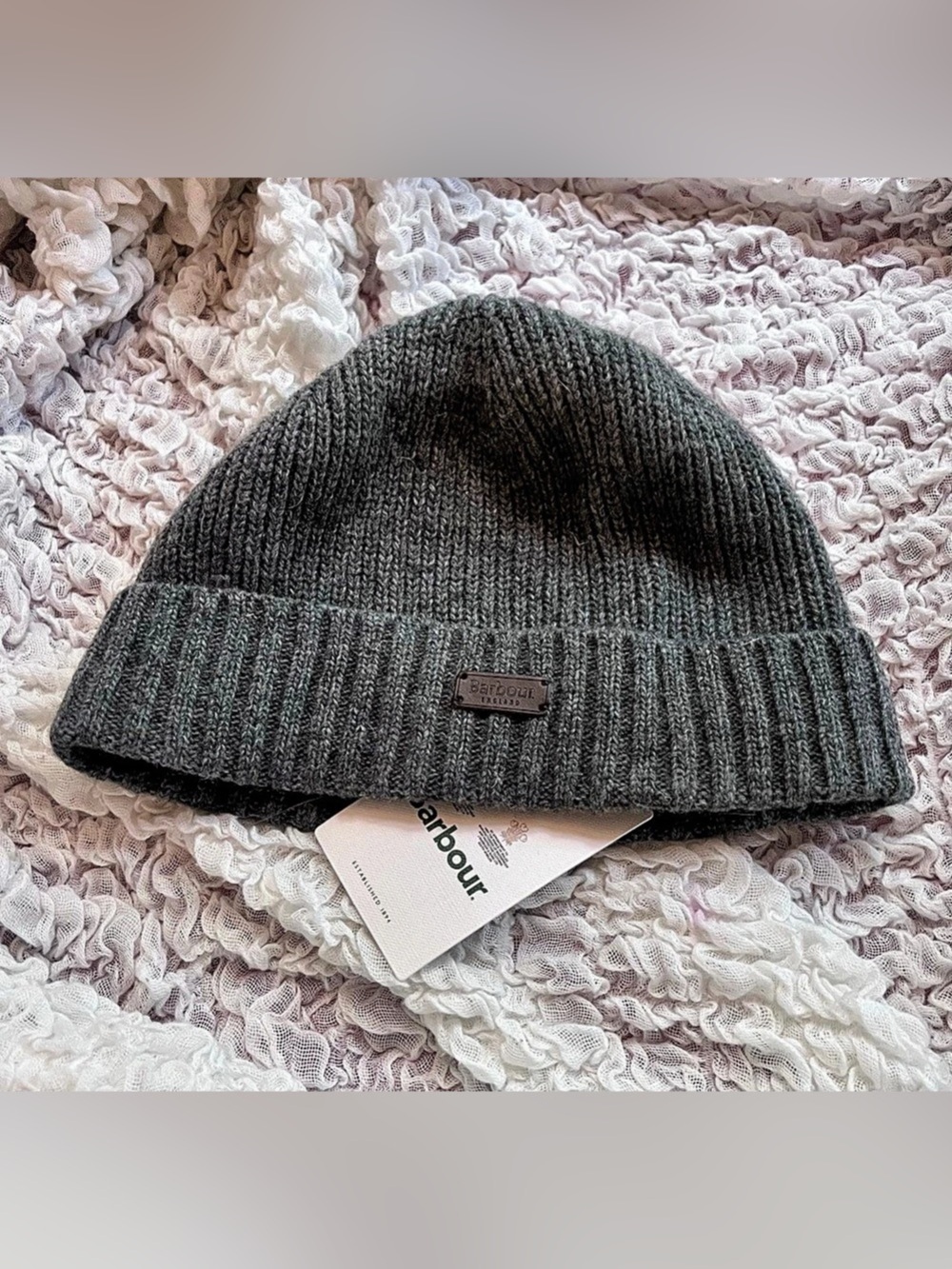 Men’s Barbour England Carlton Beanie Knit Hat Gray NWT